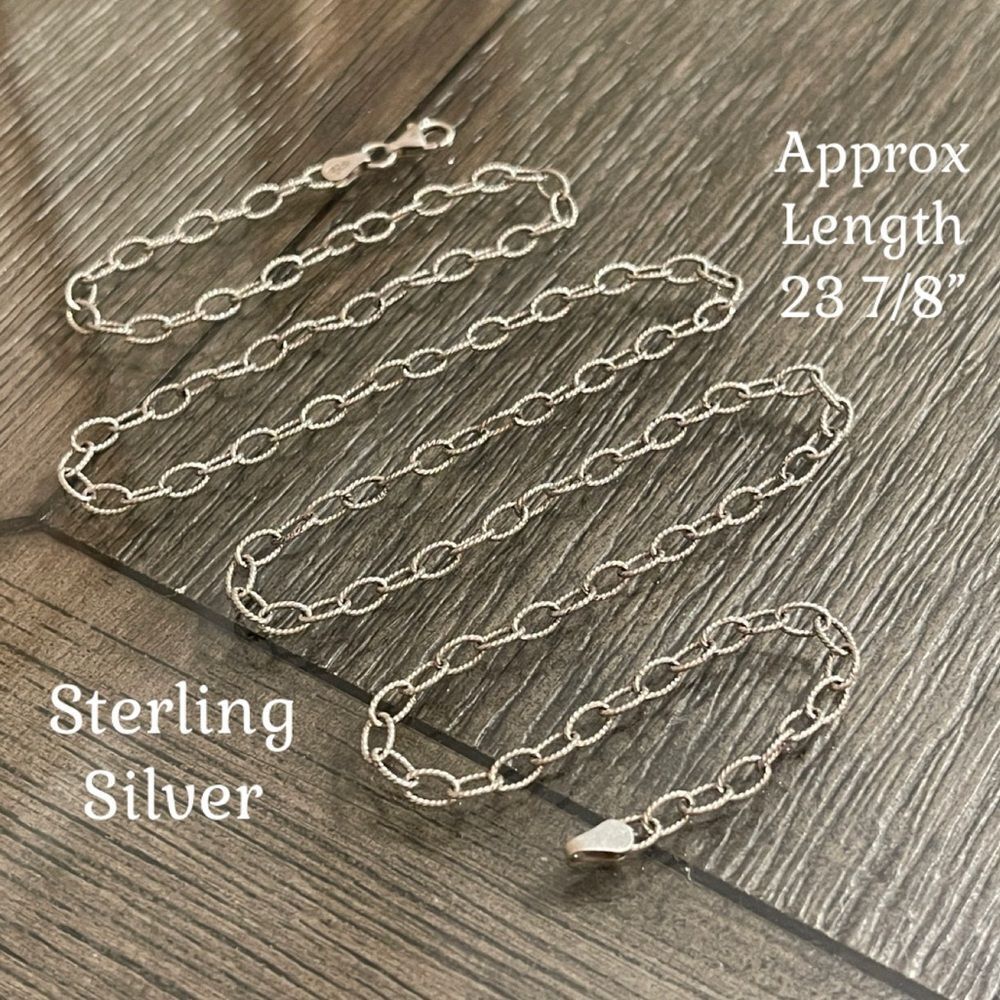 Sterling Silver Textured Oval Link Rolo Style Chain